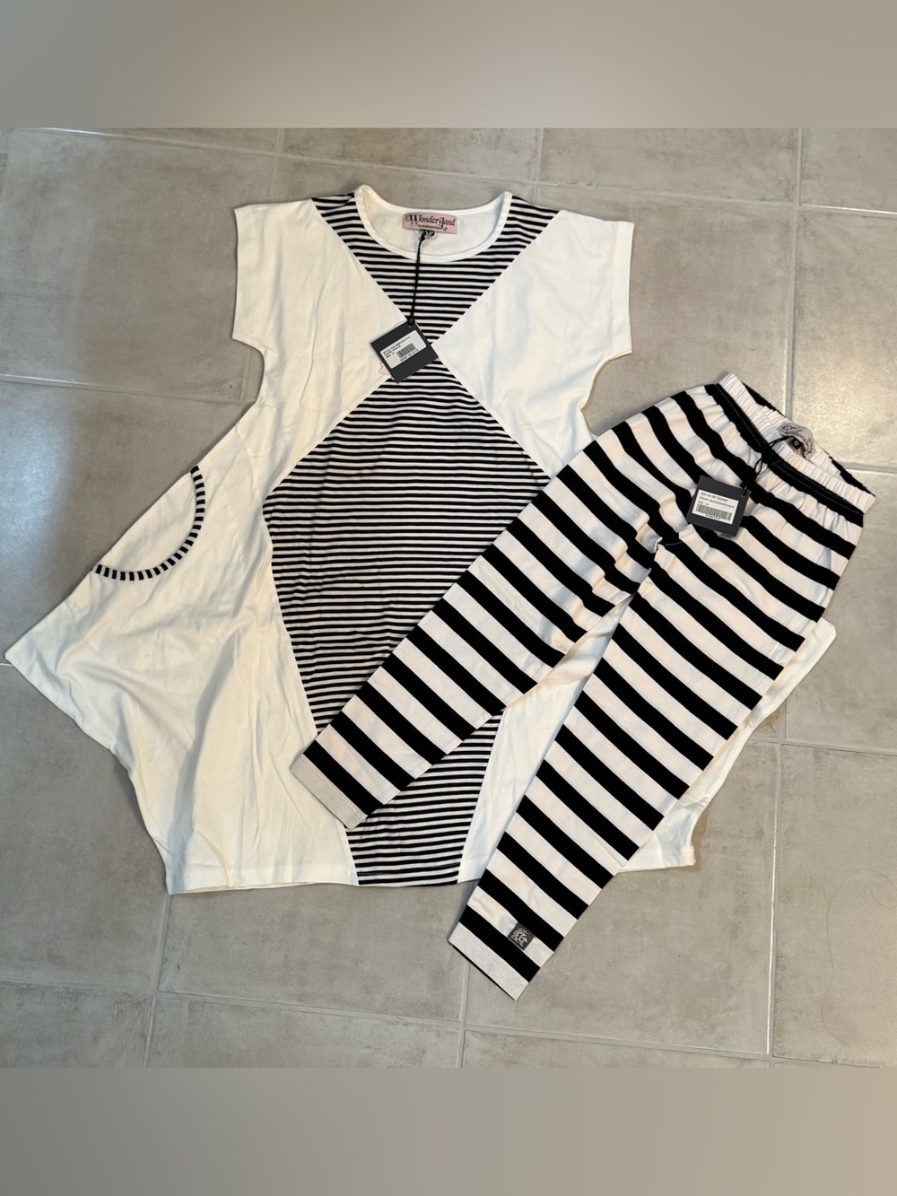 WonderLand by KidCuteTure Sz 12 NWT Black White Striped Dress & Capris
